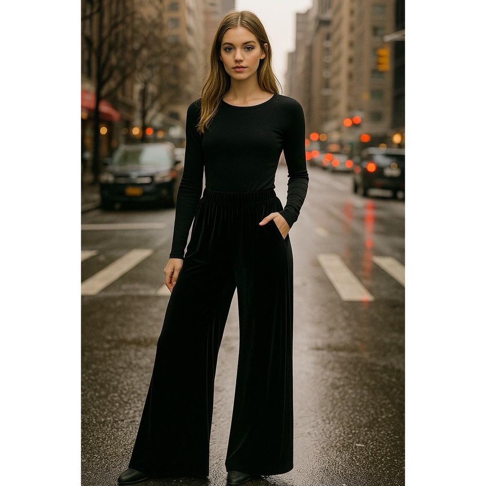 Chelsea Studio Palazzo Pants Large Black Velvet Widest Wide Leg High Waist‎ Boho